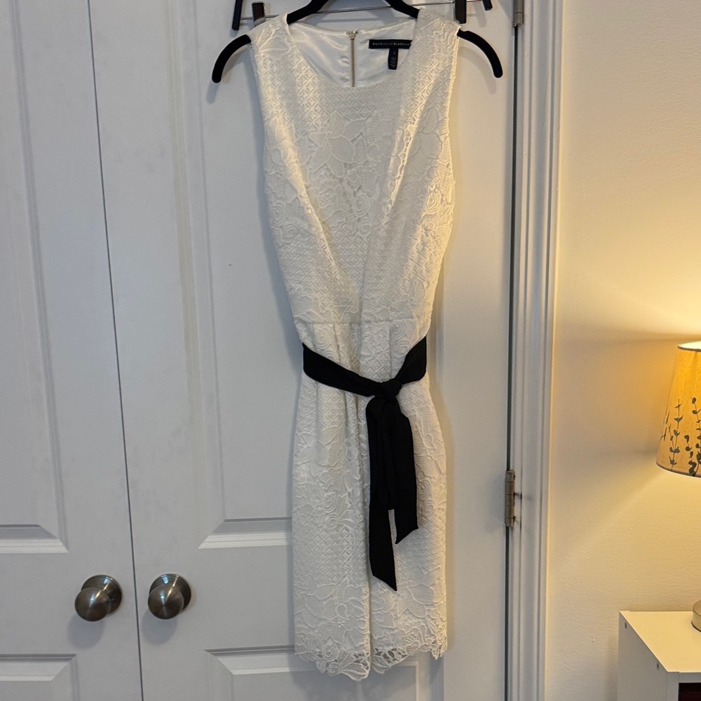 White House Black Market White Dress with Black Belt